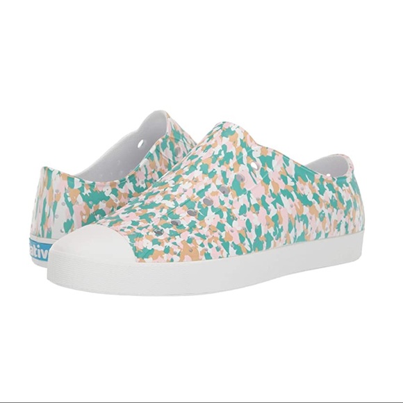 NWT Native Shoes Jefferson Teal White Pink Print